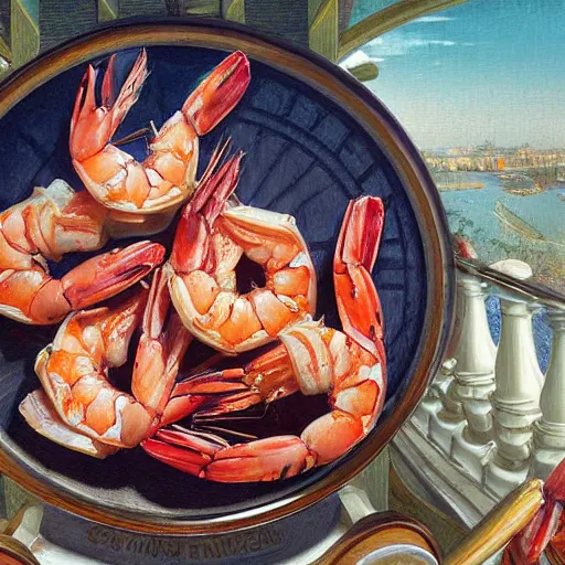 Prompt: shrimp dreamy, romantic, painting in the museum, highly detailed, sharp focus, digital painting, artwork, by Victor Adame Minguez by Yuumei by Tom Lovell by Sandro Botticelli