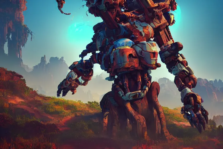 Image similar to tideripper machine mecanical creature robot of horizon forbidden west horizon zero dawn radiating a glowing aura global illumination ray tracing hdr fanart arstation by ian pesty and alena aenami artworks in 4 k