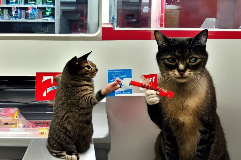 Image similar to cat smoking a cigarette in 7 - eleven