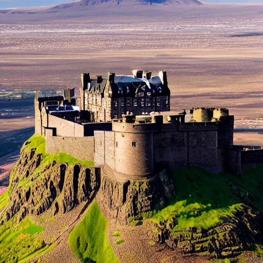 Prompt: aerial photo of edinburgh castle with a desert background