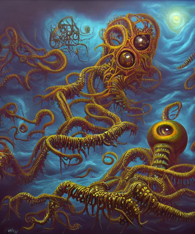 Image similar to an oil on canvas painting, polycount, surrealism, surrealist, lovecraftian, cosmic horror, high detail