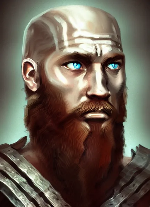 Image similar to viking looking tired, portrait, dramatic light, fierce, digital painting