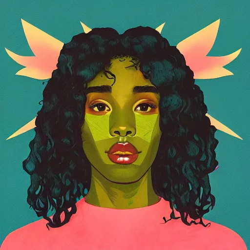 Image similar to sza profile picture by sachin teng, ganja, marijuana, organic painting, hard edges, masterpiece, smoke, asymmetrical, matte paint, energetic