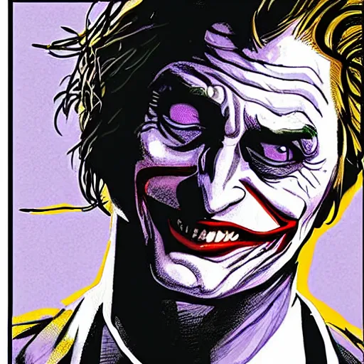 Prompt: David Tennant as the joker, full shot, concept art, illustration by  John Romita Jr.