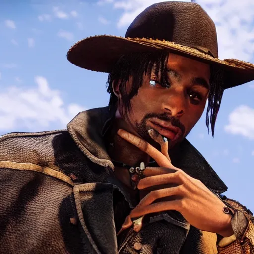 Image similar to Playboy Carti as a RDR 2 character,realistic,detalied,