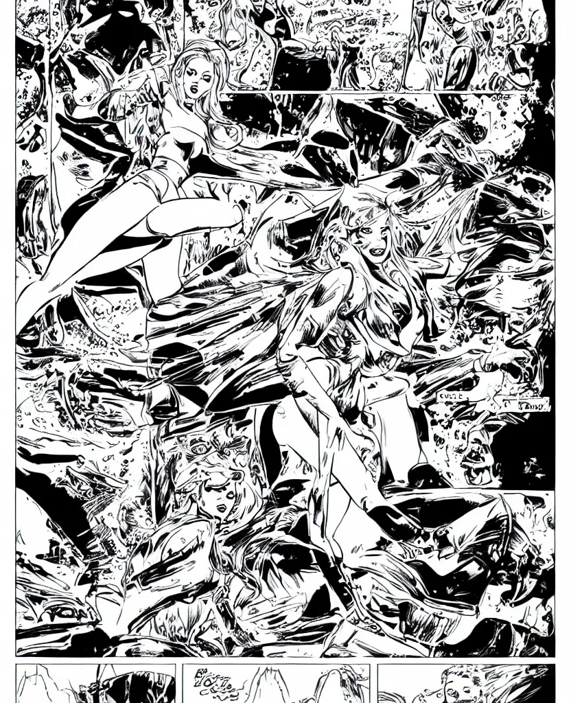 Image similar to comic page, one panel, kylie minogue as barbarella, piloting her starship. retro control panel. drawn by pablo marcos. b & w. black and white.