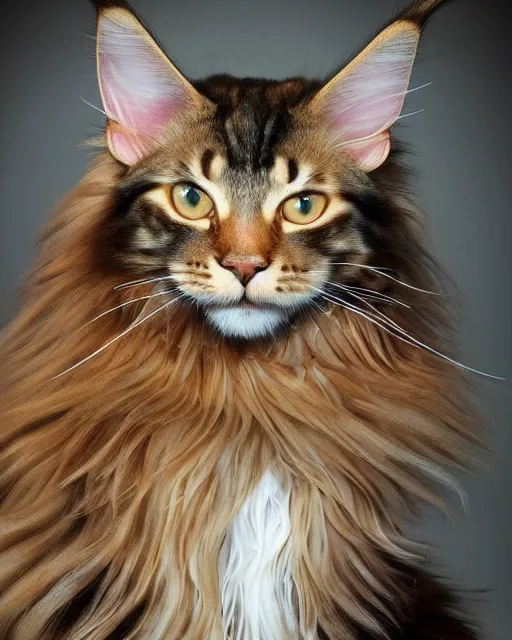 Image similar to beautiful maine coon as honey, made of honey, wearing honey - themed miniskirt, award winning creature portrait photography, extremely detailed, artstation, 8 k, sensual lighting, incredible art, wlop, artgerm, backlit, rim lighting, hi - fructose