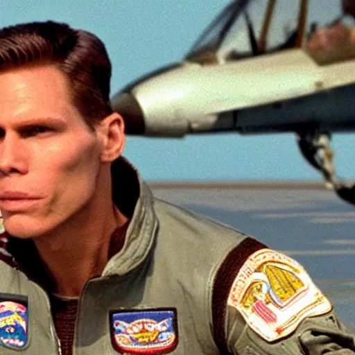 Image similar to Live Action Still of Jerma in Top Gun, real life, hyperrealistic, ultra realistic, realistic, highly detailed, epic, HD quality, 8k resolution, body and headshot, film still