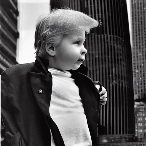 Image similar to photo of young donald trump in new york, black and white, by gilbert weingourt