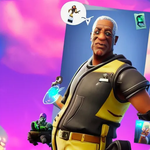 Image similar to a screenshot from the gaming fortnite featuring bill cosby