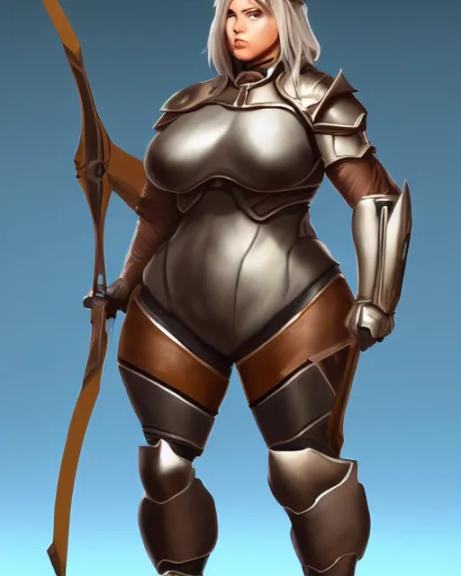 Prompt: concept art of a thicc female futurstic warrior, smooth slim fitted armor, sleek design, aerodynamic design, holding a large futurstic bow | | epic - fine - clean, polished, trending on artstation, brush strokes