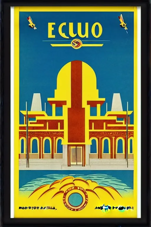 Image similar to art deco travel poster. ecuador, framed poster