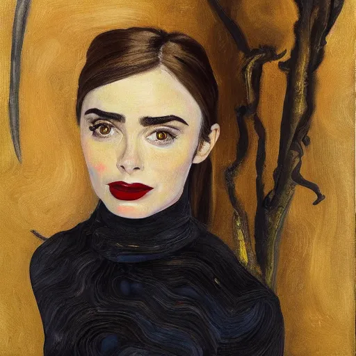 Image similar to of lilly collins painted by lucien freud