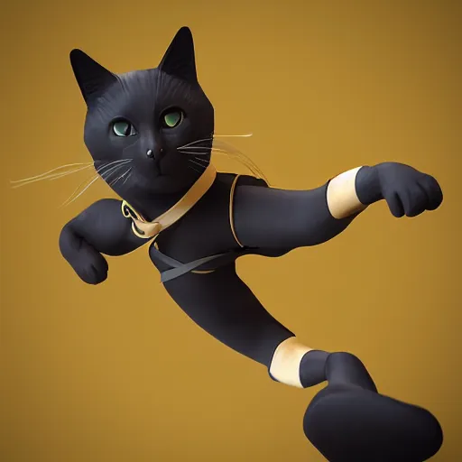 Image similar to a cat as a ninja, 3 d render, blender render, portrait, photograph,