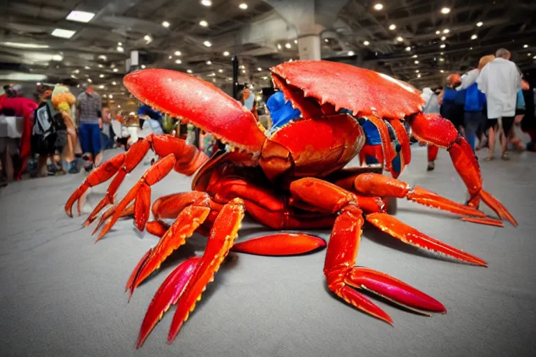 Prompt: cosplayer dressed like a crab, in 2 0 1 8, at a crab convention, royalcore, low - light photograph, photography by tyler mitchell