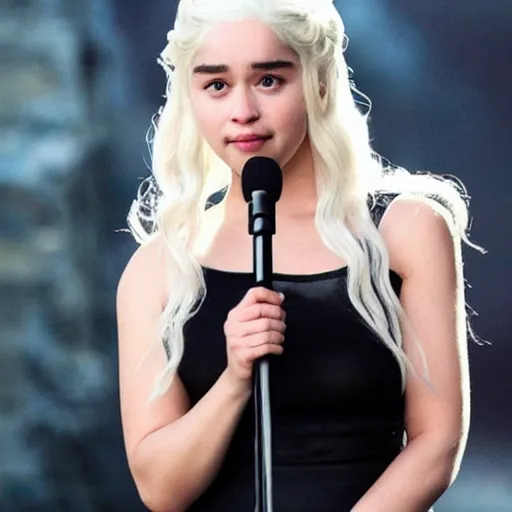 Prompt: daenerys targaryen on stage singing kpop music