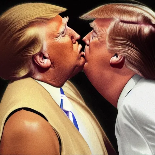 Prompt: Jesus and Donald Trump kissing passionately, 4k