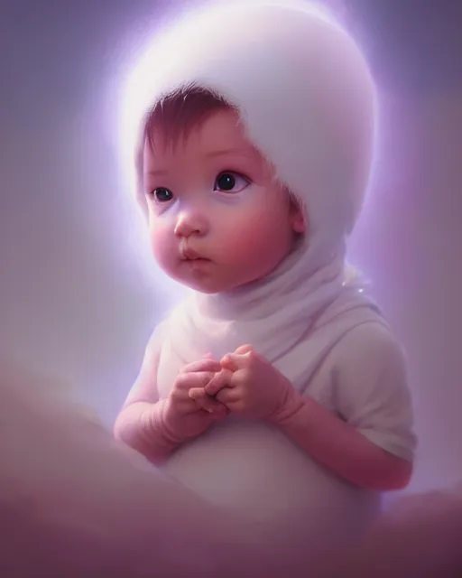 Image similar to highly detailed vfx portrait of a baby cherub angel character wearing a balaclava, stephen bliss, unrealengine, greg rutkowski, loish, rhads, beeple, makoto shinkai and lois van baarle, ilya kuvshinov, rossdraws, tom bagshaw,