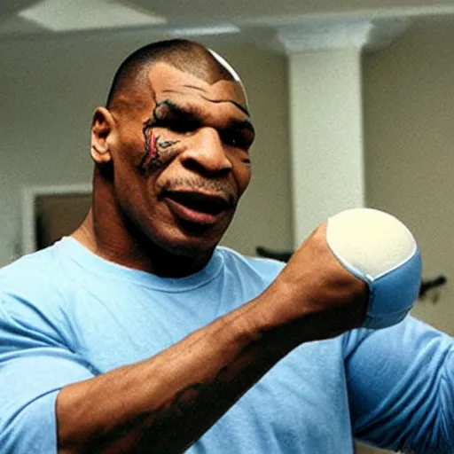 Prompt: Mike Tyson throwing his wiimote at the tv