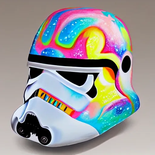 Image similar to a detailed painting by lisa frank of a storm trooper helmet