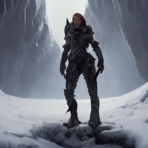 Prompt: eleanor tomlinson in steel armor in the ice cave. greg rutkowski. boris vallejo. 3 8 4 0 x 2 1 6 0