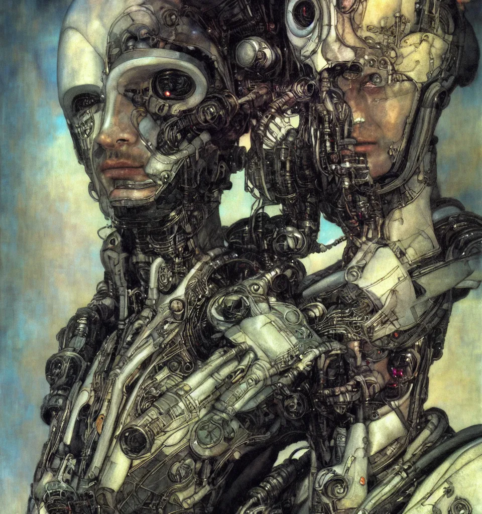 Image similar to closeup portrait of a cyborg ermine, cinematic light, backlight, mist, by mikhail vrubel, by philippe druillet, by wlop, by peter elson, by gerald brom, muted colors, ( extreme detail ), trending on artstation, 8 k