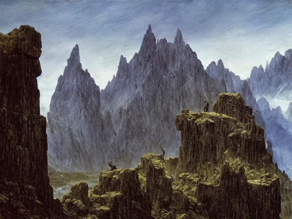 Prompt: The dwarven mountain kingdom | Caspar David Friedrich |