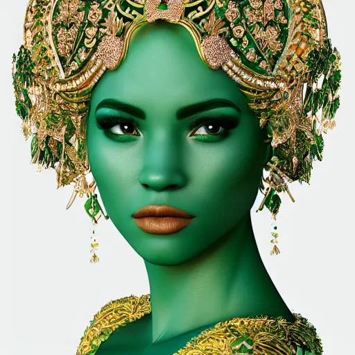 Image similar to portrait of wonderful princess of emeralds with fair skin, ornate, 8 k, gorgeous, intricate, detailed, accent lighting, dramatic lighting, octane render