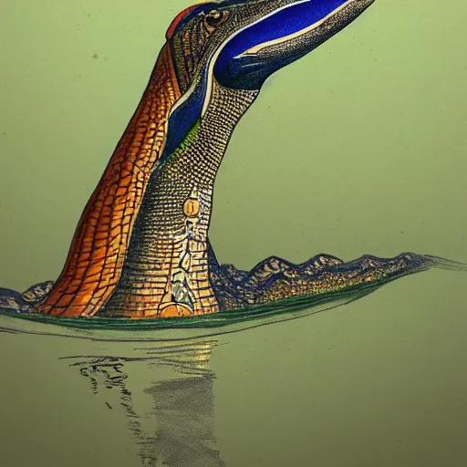 Prompt: curious indian gharial sitting at the airport, artstation, colorful