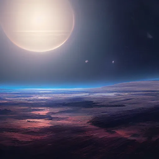 Image similar to horizon of an exoplanet, view from space, artstation, cinematic, by greg rutkowski