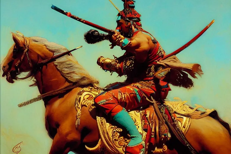 Image similar to turquoise samurai painting by gaston bussiere, craig mullins, j. c. leyendecker, tom of finland,