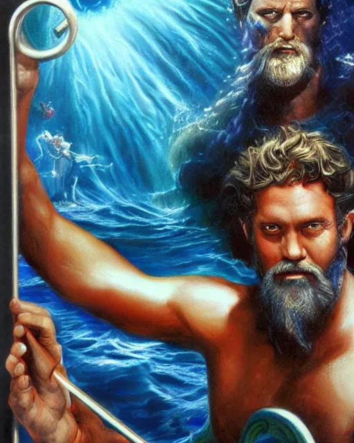 Image similar to poseidon, airbrush, drew struzan illustration art, key art, movie poster