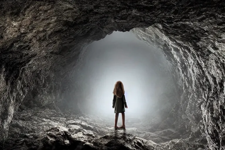 Prompt: greta thunberg as gollum, holding the ring, inside a cave, fog, cinematic, still shot from the new lord of the rings movie