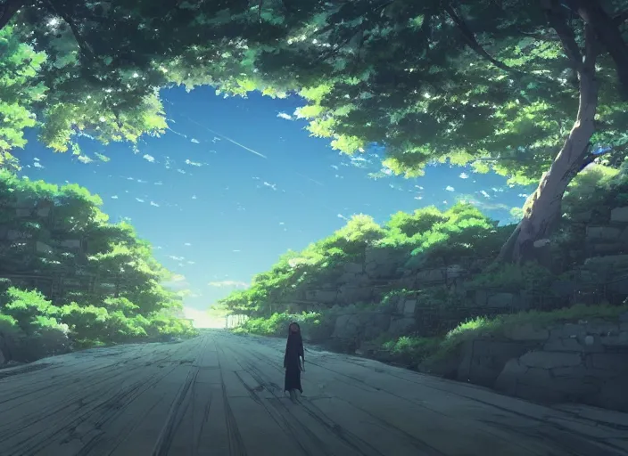 Prompt: the last thing you see before you fall asleep, wide shot, peaceful and serene, incredible perspective, anime scenery by Makoto Shinkai and studio ghibli, very detailed