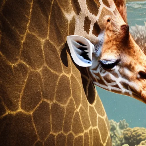 Image similar to a giraffe underwater