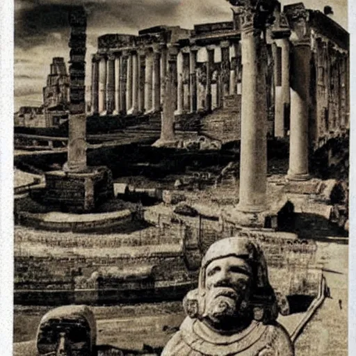 Prompt: old photo of ancient rome and aliens