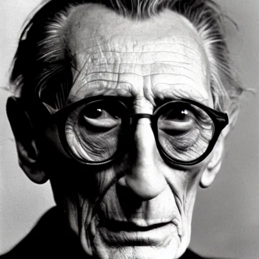 Image similar to dslr photo portrait still of peter cushing, 8 k, by diane arbus, man ray,