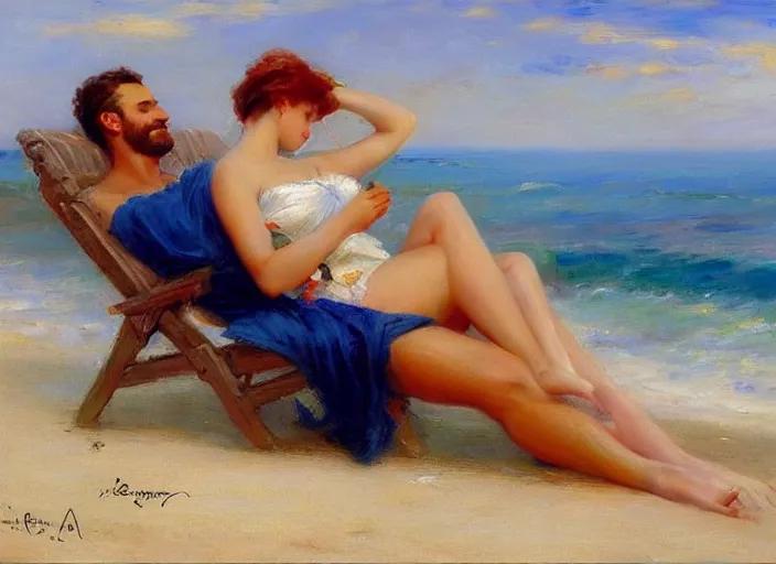 Prompt: gigachad relaxing on the beach by vladimir volegov and alexander averin and delphin enjolras and daniel f. gerhartz