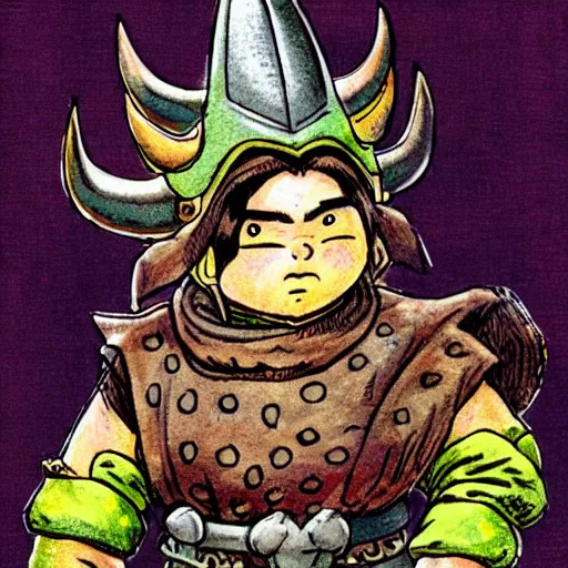 Image similar to “dnd dwarf with horned helmet, by akira toriyama, colorful”