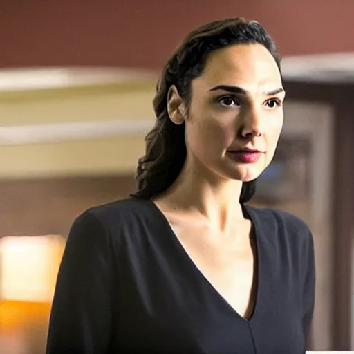 Image similar to still of gal gadot as female tony soprano in remake of the sopranos, in a meeting at the bada bing!,