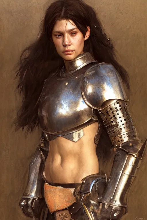 Prompt: an upper body portrait of a female knight, oil painting, by Fernanda Suarez and and Edgar Maxence and greg rutkowski and julie bell