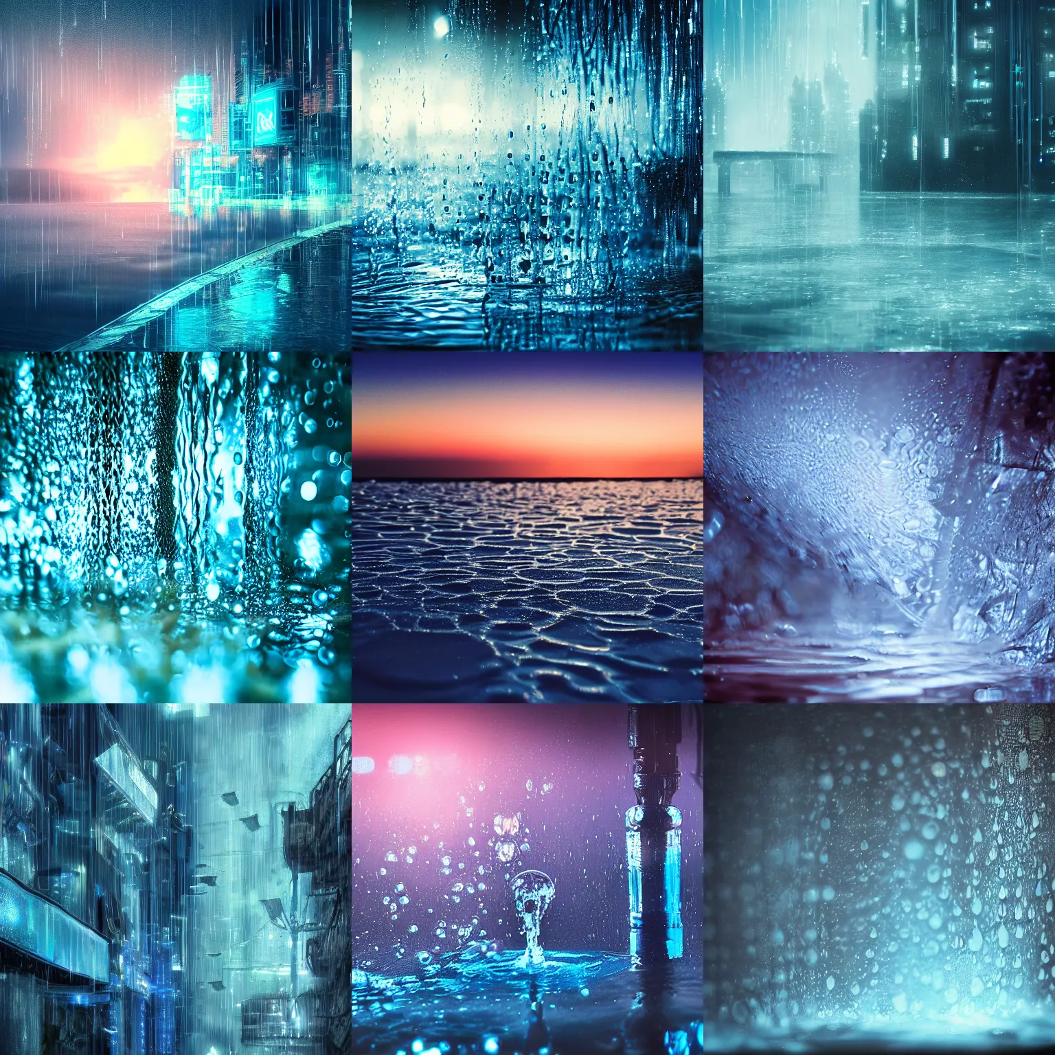 Prompt: closeup fantasy with water magic, at gentle dawn blue light, cyberpunk