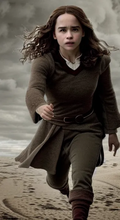 Prompt: Still of Emilia Clark starring as Hermione Granger in the new Harry Potter reboot