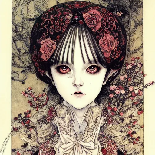 Image similar to prompt: Portrait painted in renaissance style drawn by Vania Zouravliov and Takato Yamamoto, inspired by Fables, china doll face, smooth face feature, intricate oil painting, high detail, sharp high detail, manga and anime 2000