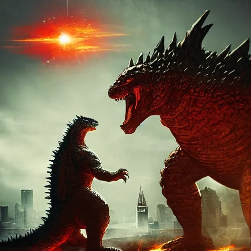 Prompt: godzilla vs sauron, featured on artstation