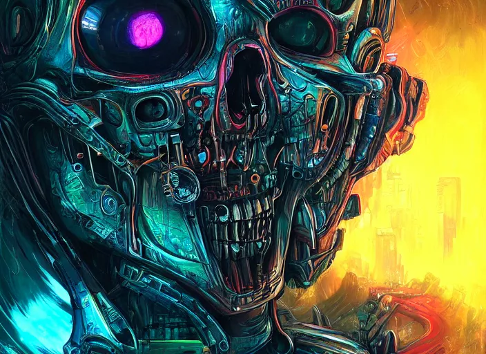 Image similar to a futuristic skull with glowing eyes and a wormhole tunnel cyberpunk art by android jones, cyberpunk art by dan mumford, featured on artstation, darksynth, synthwave