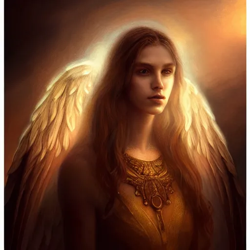 Image similar to majestic gracious regal female angel portrait, ancient greece, atmospheric lighting, painted, intricate, volumetric lighting, beautiful, rich deep colours masterpiece, golden hour, golden ratio, sharp focus, ultra detailed, by leesha hannigan, ross tran, thierry doizon, kai carpenter, ignacio fernandez rios