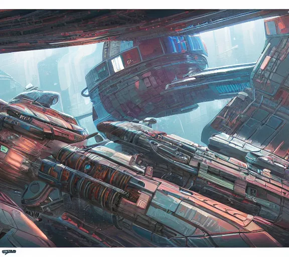 Image similar to cyberpunk space station, Industrial Scifi, detailed illustration, concept art, by Martin Grip and Moebius