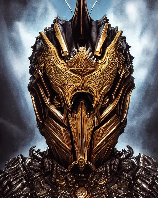 Image similar to a highly detailed portrait of ankou the evil lord staring with anger and wearing ornate armor made of sci fi panels and a gold death mask, death and corruption, smooth, intricate, sinister, evil energy, souls of the dead, dark aura, matte painting, artstation, evild ark color scheme, dark fantasy sci fi, sharp focus, cgsociety