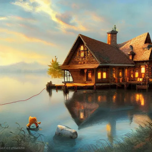 Image similar to brother grimms fairytale lakehouse fox digital art, irina french, heraldo ortega, mandy jurgens trending on artstation 8 k 1 5 0 mpx